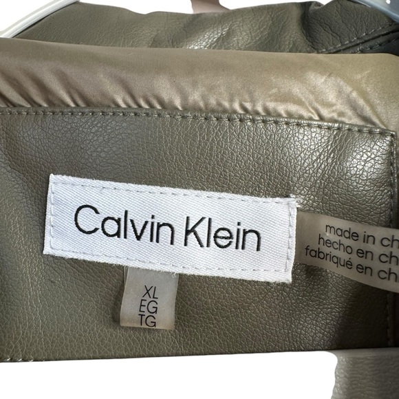 Calvin Klein Women's Faux Leather Button Front Quilted Jacket Shacket Olive XL - Picture 3 of 7